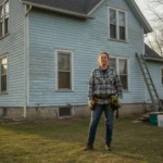 Michigan homeowner outside a house that needs repairs