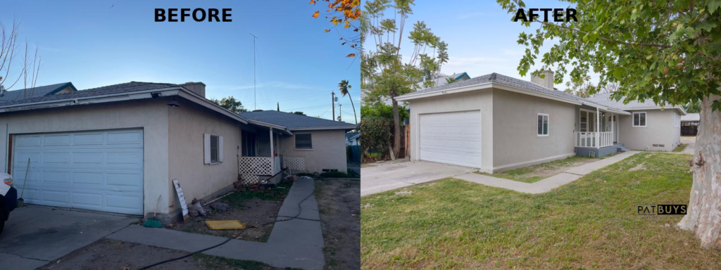 Before and after renovation of a San Bernardino house purchased as is by Pat Buys Houses