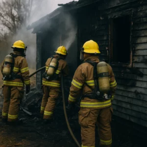 Firefighters putting out a fire-damaged home in California – sell your house fast after fire damage with a trusted local cash home buyer