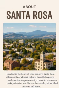 Santa Rosa, CA landscape with vineyards, redwood trees, and a suburban home marked 'Sold As-Is' — welcoming image for a local house buying company.