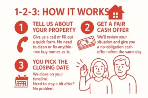 How to sell your house fast in Santa Rosa — illustrated process with no agents, no repairs, and a quick cash close.