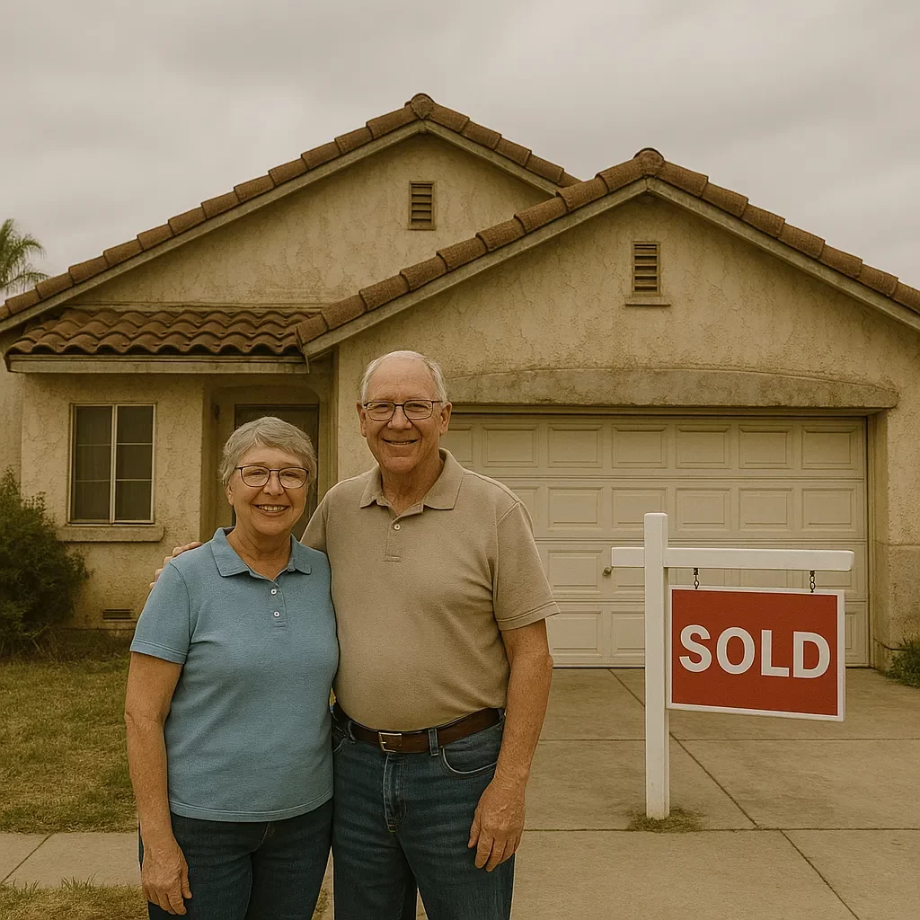 Distressed house in Pittsburg CA with a red SOLD sign in the yard, showing how homeowners can sell my house fast Pittsburg CA and connect with trusted cash buyers who advertise we buy houses Pittsburg CA.