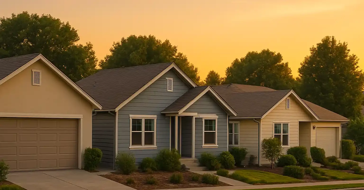 Row of single-story homes in Citrus Heights CA at sunset, used for Sell My House Fast Citrus Heights.