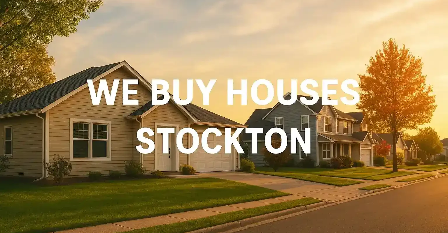 Street view of single-family homes in Stockton CA during sunset, representing We Buy Houses Stockton CA services.