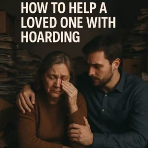 Emotional support scene between family and hoarder in cluttered home – how to help a loved one with hoarding disorder