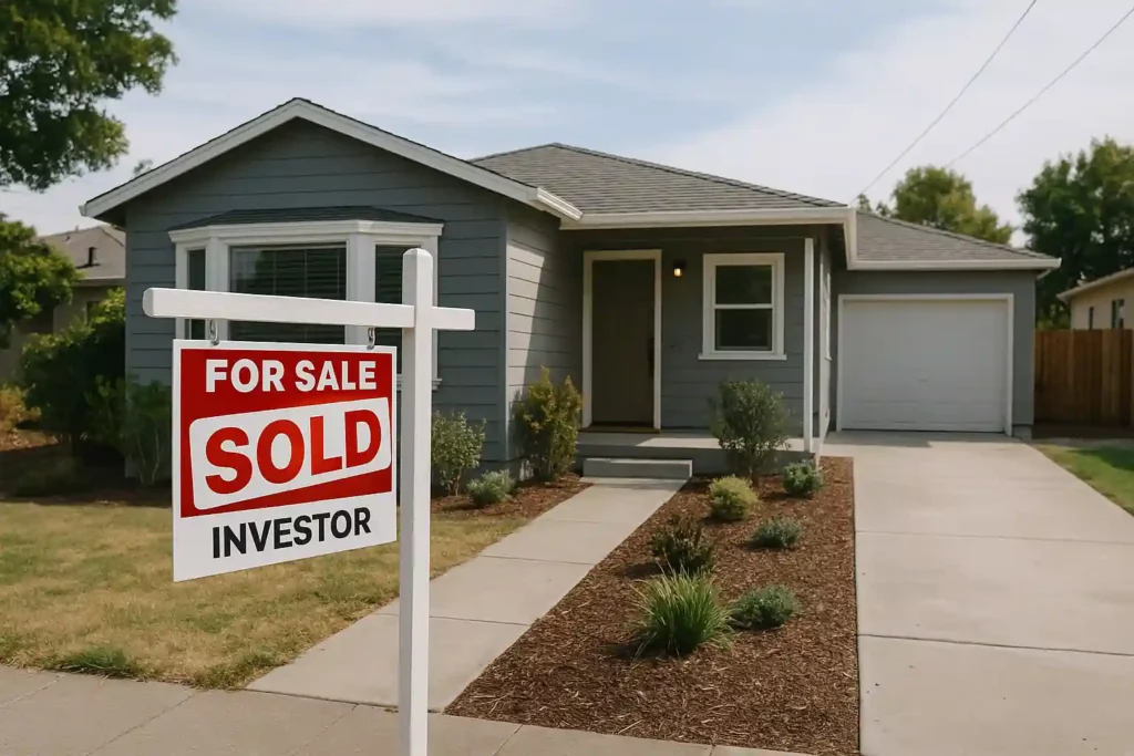 Investor-bought house with a SOLD sign – How to Sell Your House With Tenants in Bay Area.