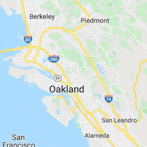 Google-style map of Oakland, CA showing nearby cities, highways, and neighborhoods — tailored for local cash home buyers.