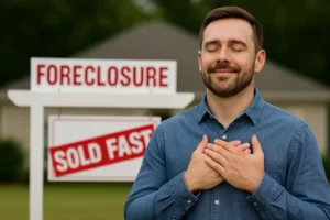Relieved man standing outside after preventing foreclosure on his Brentwood home, symbolizing a fresh start through a fast cash sale.