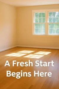 Clean, sunlit empty room with polished floors — symbolizing a fresh start after selling a hoarder house as-is.







