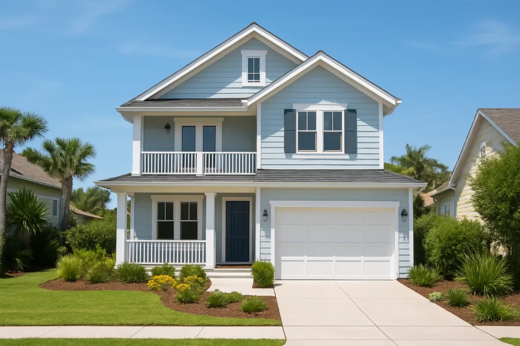 Well-maintained coastal home with blue siding and manicured landscaping, representing a property ideal for those looking to Sell Inherited House In Santa Cruz California quickly and in great condition.