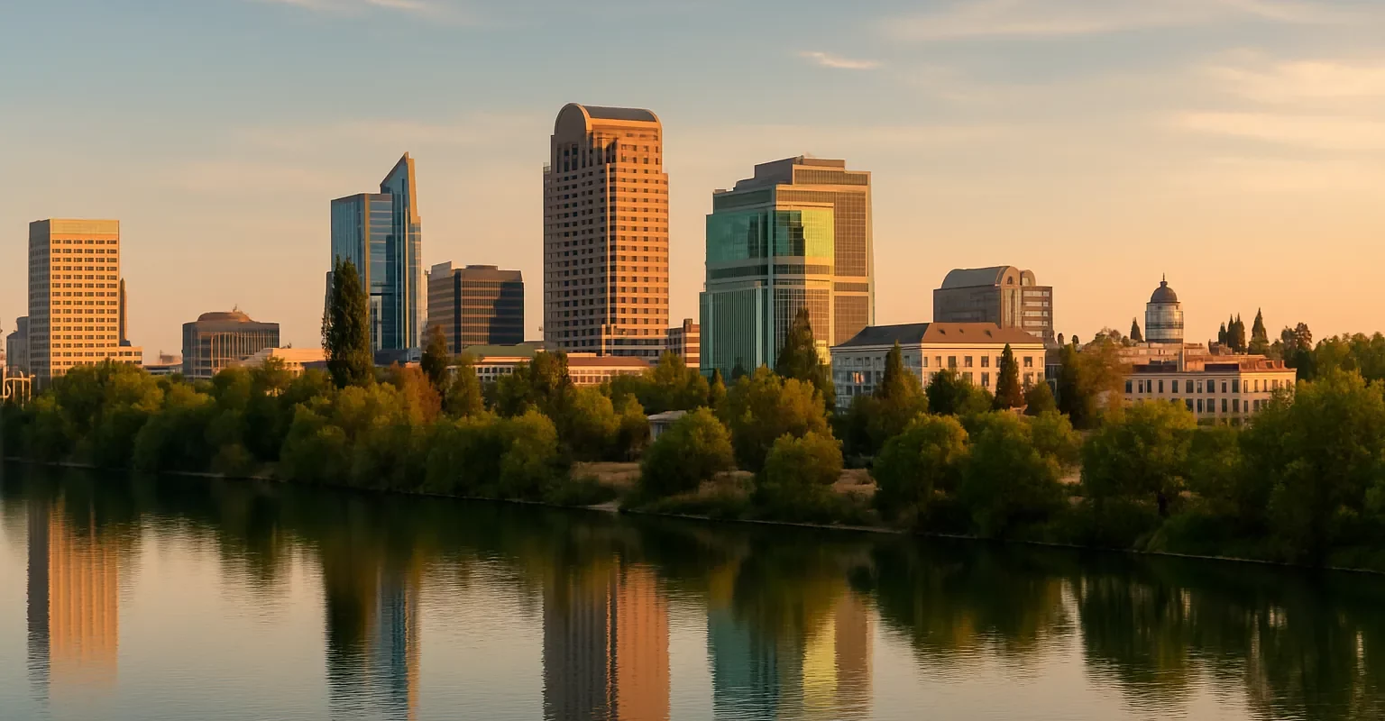 Sunset Sacramento skyline near Rancho Cordova for sell my house fast homeowners