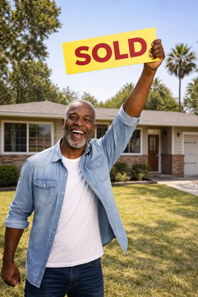 David Smith celebrating after selling his Sacramento house fast to one of the best cash home buyers, R&H Distressed Properties