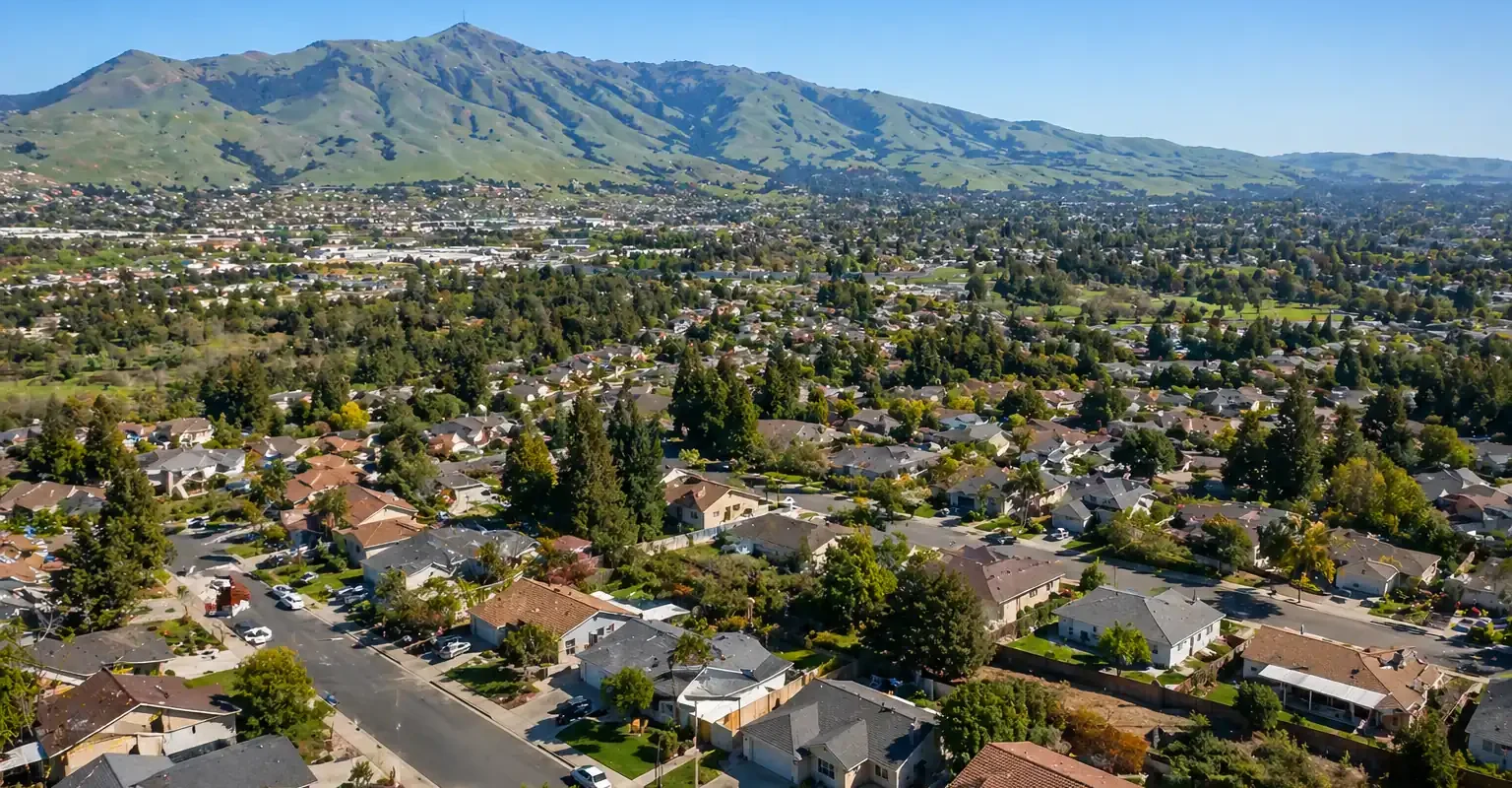 aerial view of fremont ca homes with mission peak in background sell my house fast fremont cash home buyers