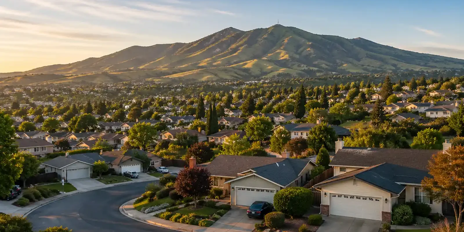 Concord California neighborhood with Mount Diablo in the background representing sell my house fast