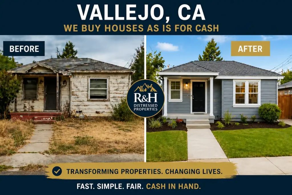 Sell my house fast Vallejo CA example showing before and after of distressed property sold as is