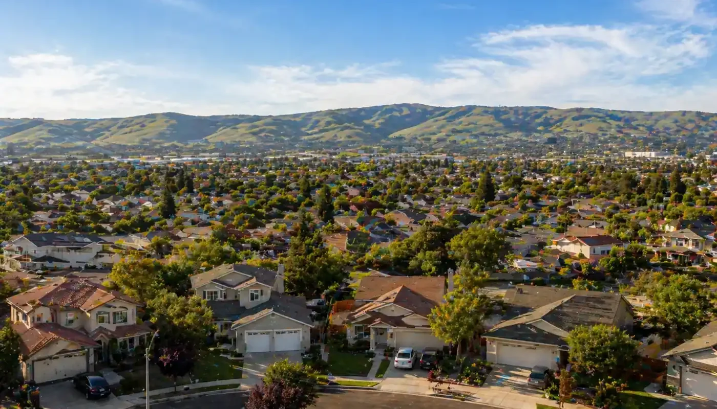 aerial view of union city ca homes with hills in the background sell my house fast union city cash home buyers