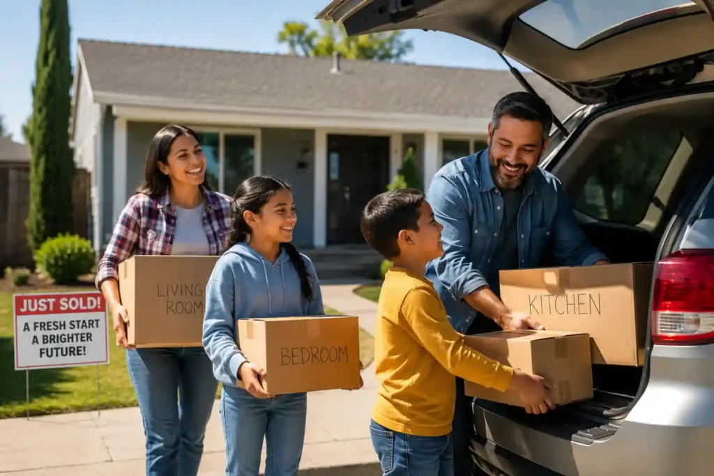 cash for houses Sacramento family moving out of dated house after fast cash home sale with local cash home buyers