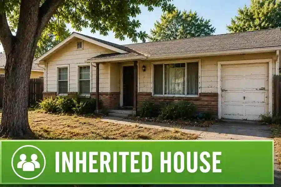 Inherited house in Folsom with older exterior and inherited property overlay for homeowners wanting to sell their home fast for cash.