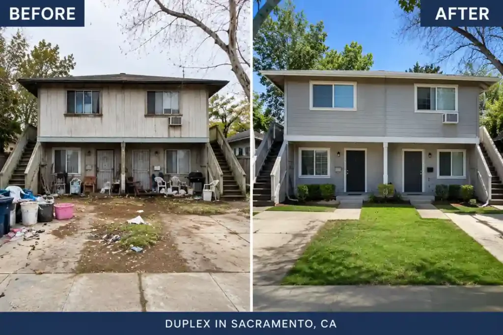 Before and after Sacramento duplex renovation after selling duplex fast for cash in as-is condition to a local cash buyer