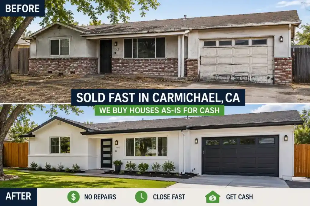 Before and after distressed house transformation in Carmichael CA after selling house fast for cash to a local cash home buyer