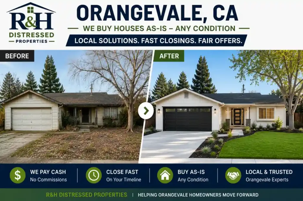 Fresh before and after home transformation in Orangevale CA showing a distressed property updated after selling fast for cash to R&H Distressed Properties, local cash home buyers helping homeowners sell houses as-is in any condition