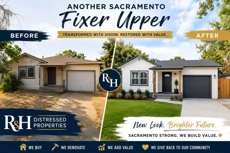 Sell my house fast Sacramento before and after fixer upper renovation by R&H Distressed Properties cash home buyers offering fast cash offers for homes in any condition
