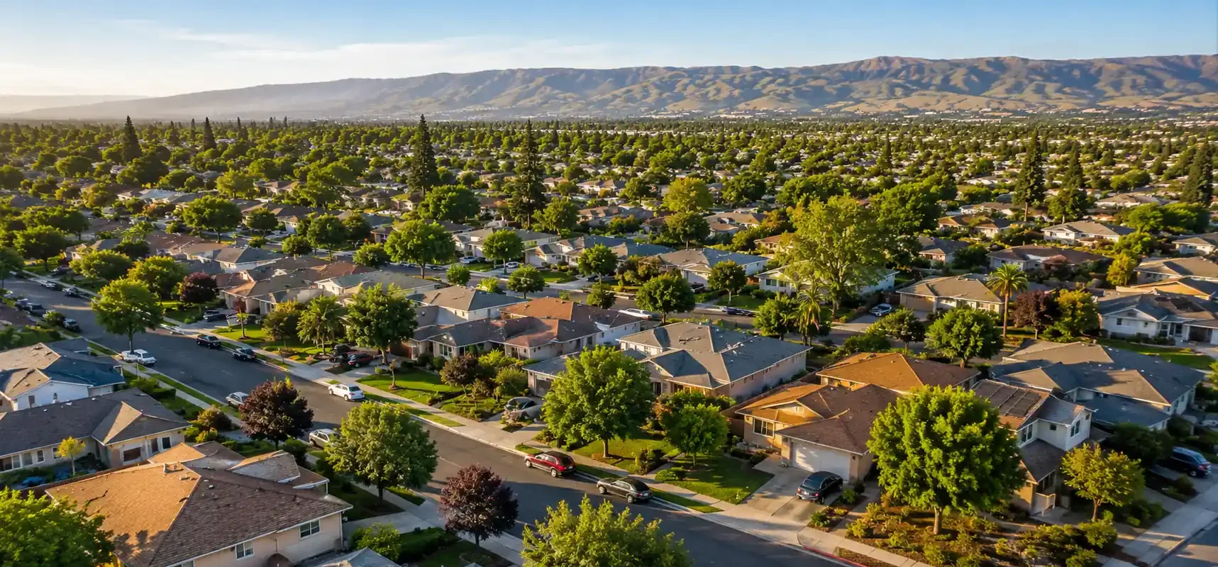 Aerial hero image of a San Jose California neighborhood with older homes and tree lined streets for sell my house fast san jose ca