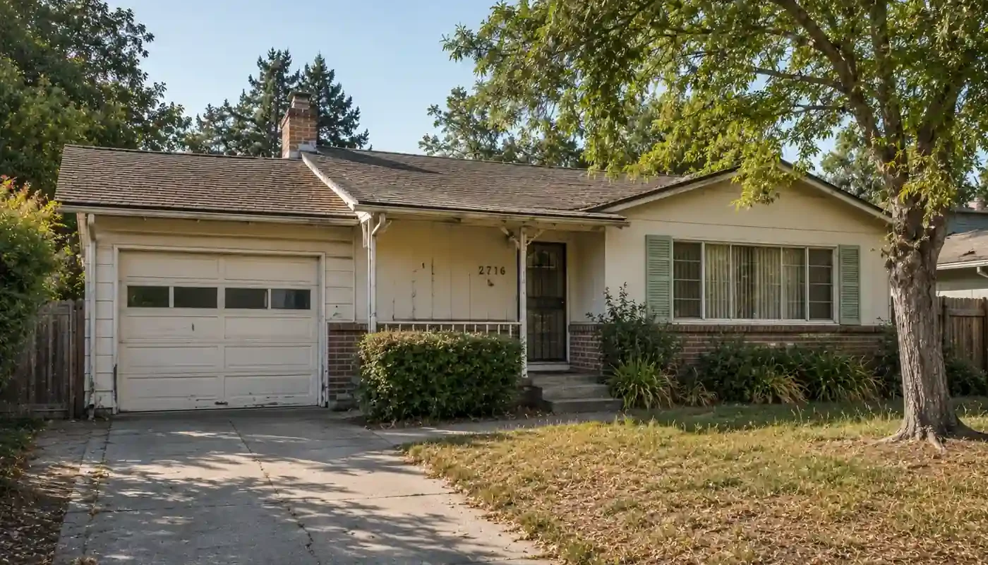Sell my house fast Santa Rosa CA dated ranch style home with older exterior and dry front yard