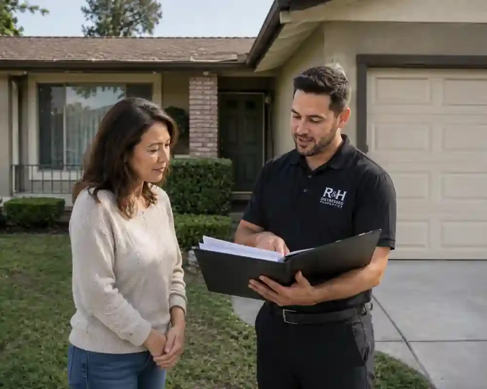Sell my house for cash in Pleasanton CA with R&H Distressed Properties discussing a fair cash offer outside a fixer upper house.