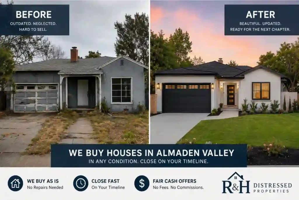 We buy houses in Almaden Valley before and after home transformation