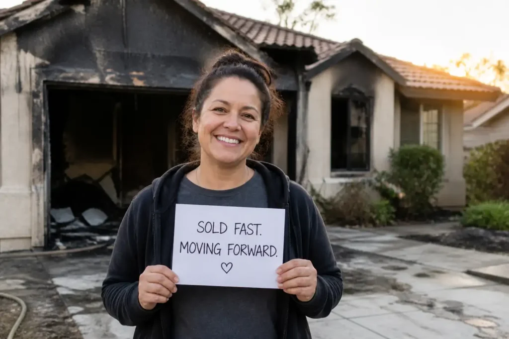Happy homeowner after selling fire damaged house fast Sacramento