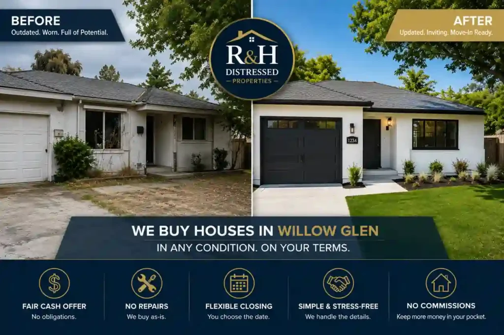 We buy houses in Willow Glen San Jose before and after home renovation by R&H Distressed Properties