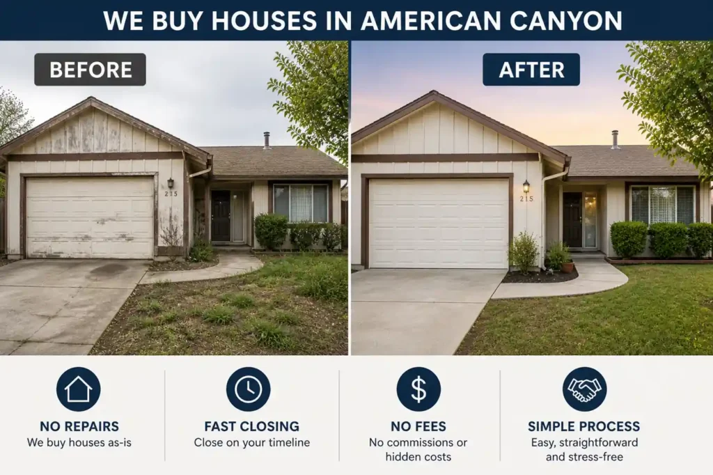 Before and after house in American Canyon California showing a simple way to sell your house fast without repairs