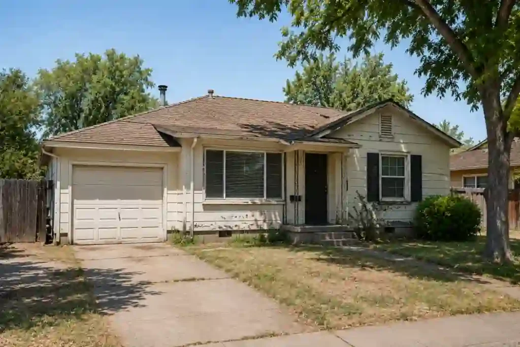Older Sacramento fixer upper house that may be sold to a local cash home buyer as is