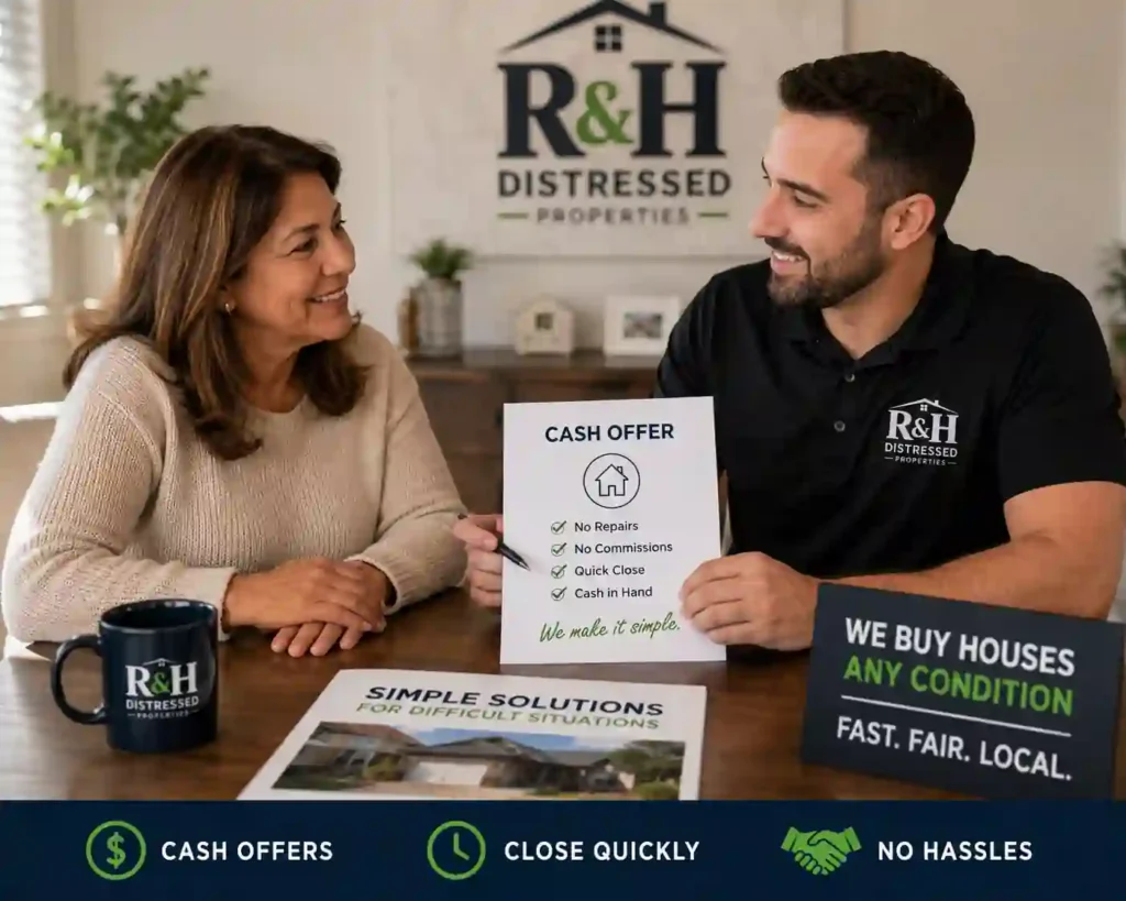 Cash home buyers in Tulare CA discussing a fair cash offer with a homeowner during a simple and stress free home selling consultation.