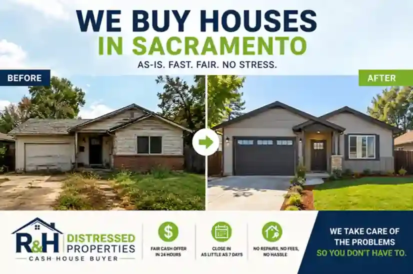 Sell my house fast Sacramento CA before and after fixer upper renovation by R&H Distressed Properties.