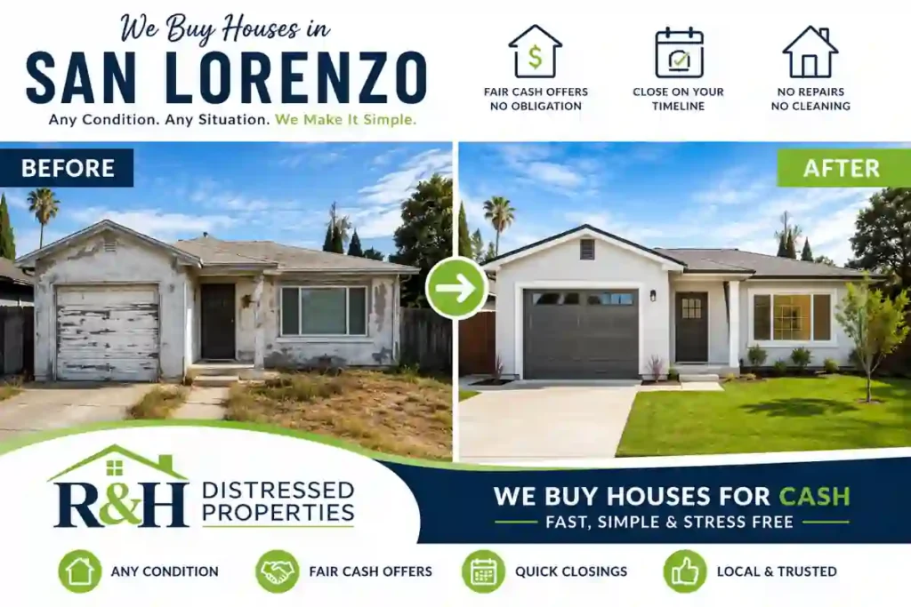Sell my house fast in San Lorenzo CA with R&H Distressed Properties. Before and after renovation showing how we buy houses in any condition and transform outdated homes.