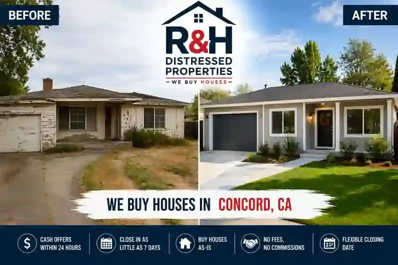 We buy houses in Concord, California and renovate homes after closing, shown in this before and after transformation of an as-is property.