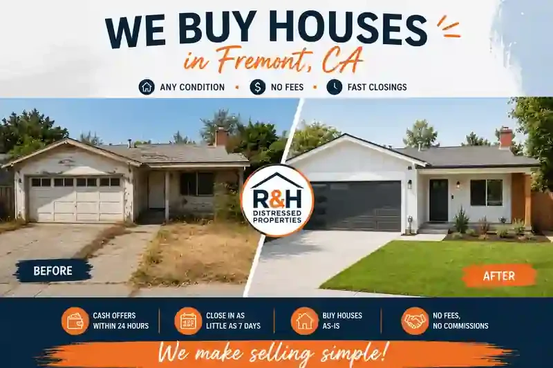 We buy houses in Fremont CA and transform distressed properties into beautiful homes, shown in this before and after home renovation by R&H Distressed Properties.