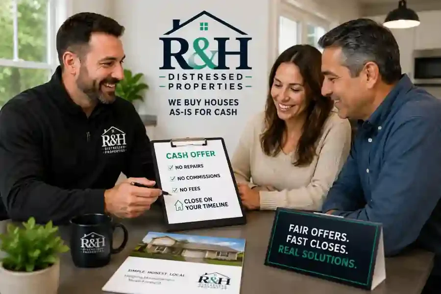We buy houses in Windsor CA cash offer consultation with R&H Distressed Properties discussing a fair cash offer with local homeowners.