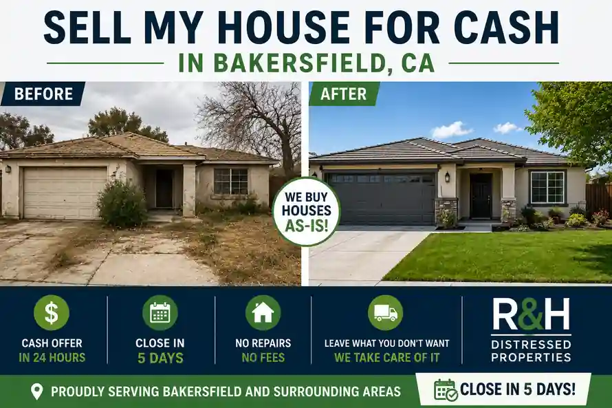 Before and after renovation of a Bakersfield California house showing how homeowners can sell a house for cash without making repairs.