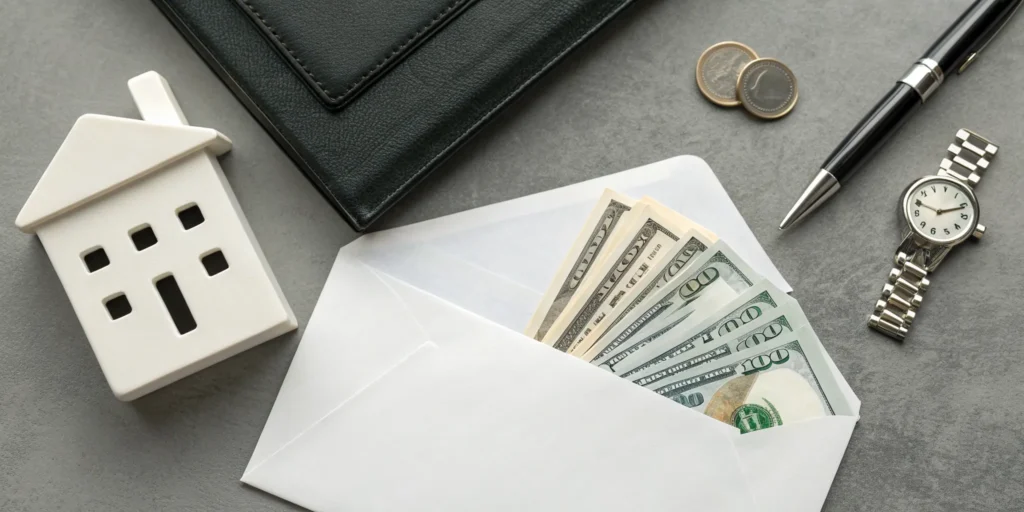 A house model and an envelope of cash showing the benefits of a cash offer.