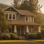 Washington family home with a for sale sign in the yard during sunset