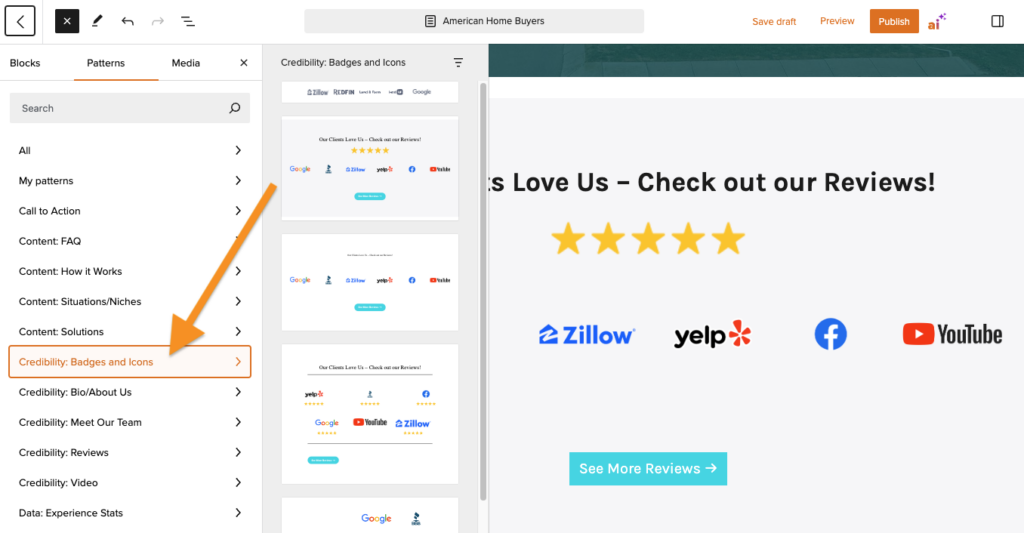 Carrot's Badges and Icons credibility block patterns.