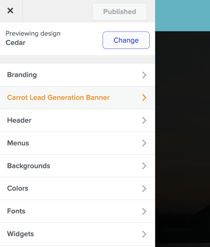 Screenshot of the Carrot Lead Generation Banner in the Design area