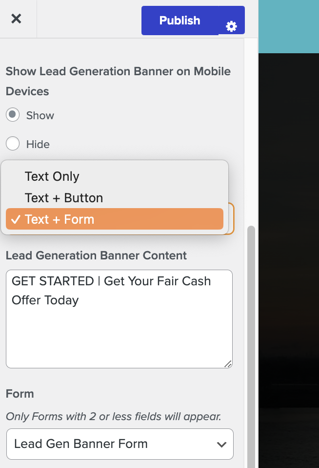 Screenshot of Carrot's Lead Generation Banner settings