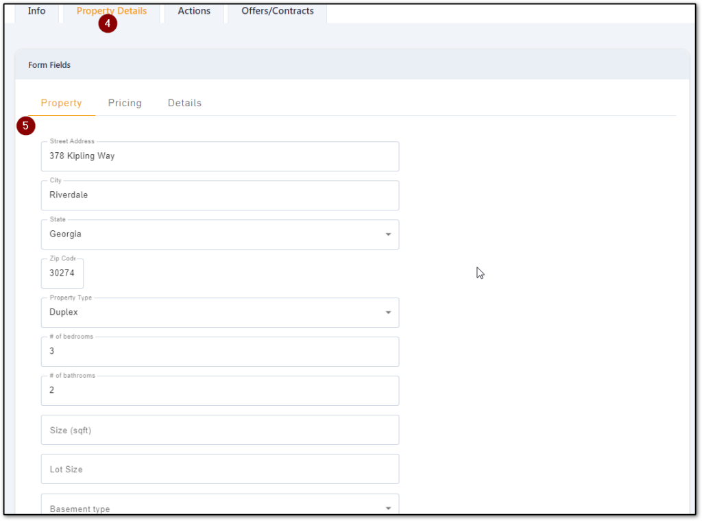 Screenshot of the property details area in Carrot CRM