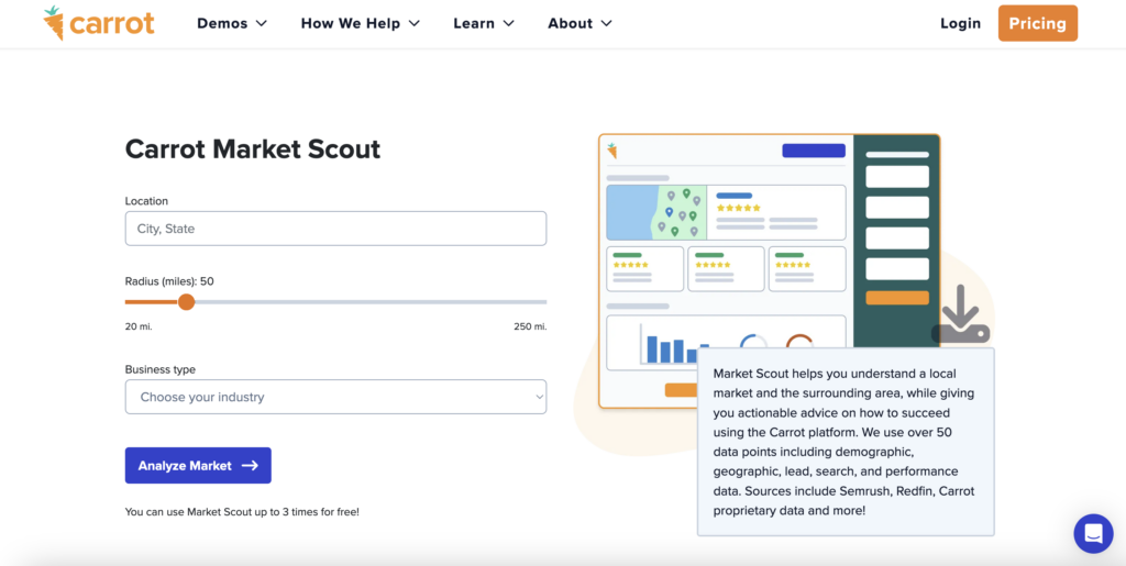 Screenshot of Carrot's Market Scout platform
