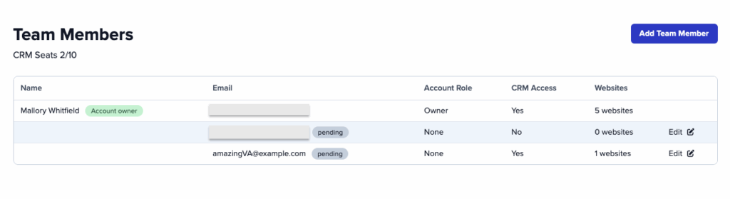 Screenshot showing the team member overview of Carrot's Account Level User Management