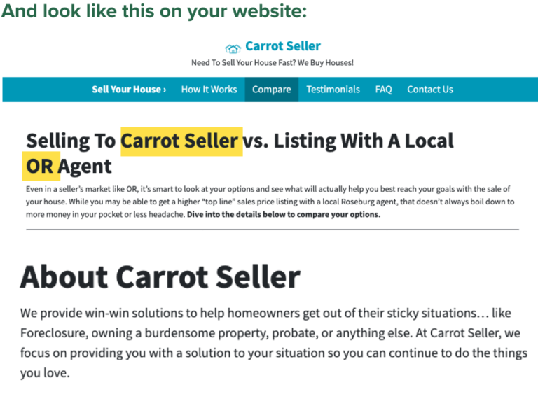 screenshot showing where shortcodes appear on an example Carrot site